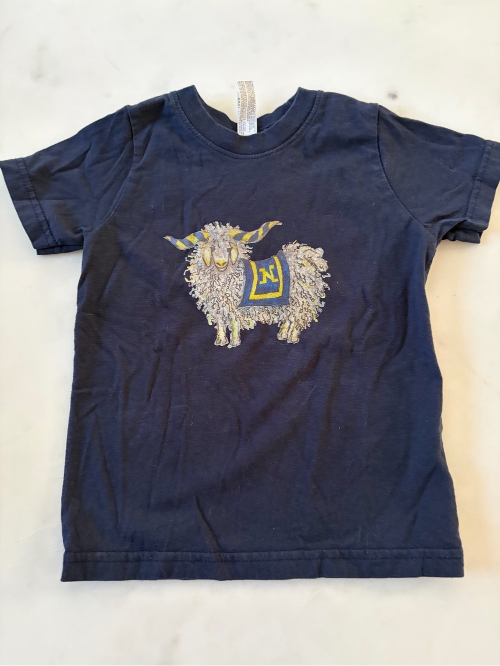 Rabbit Skins Navy Tee with Yellow & White Sheep Graphic